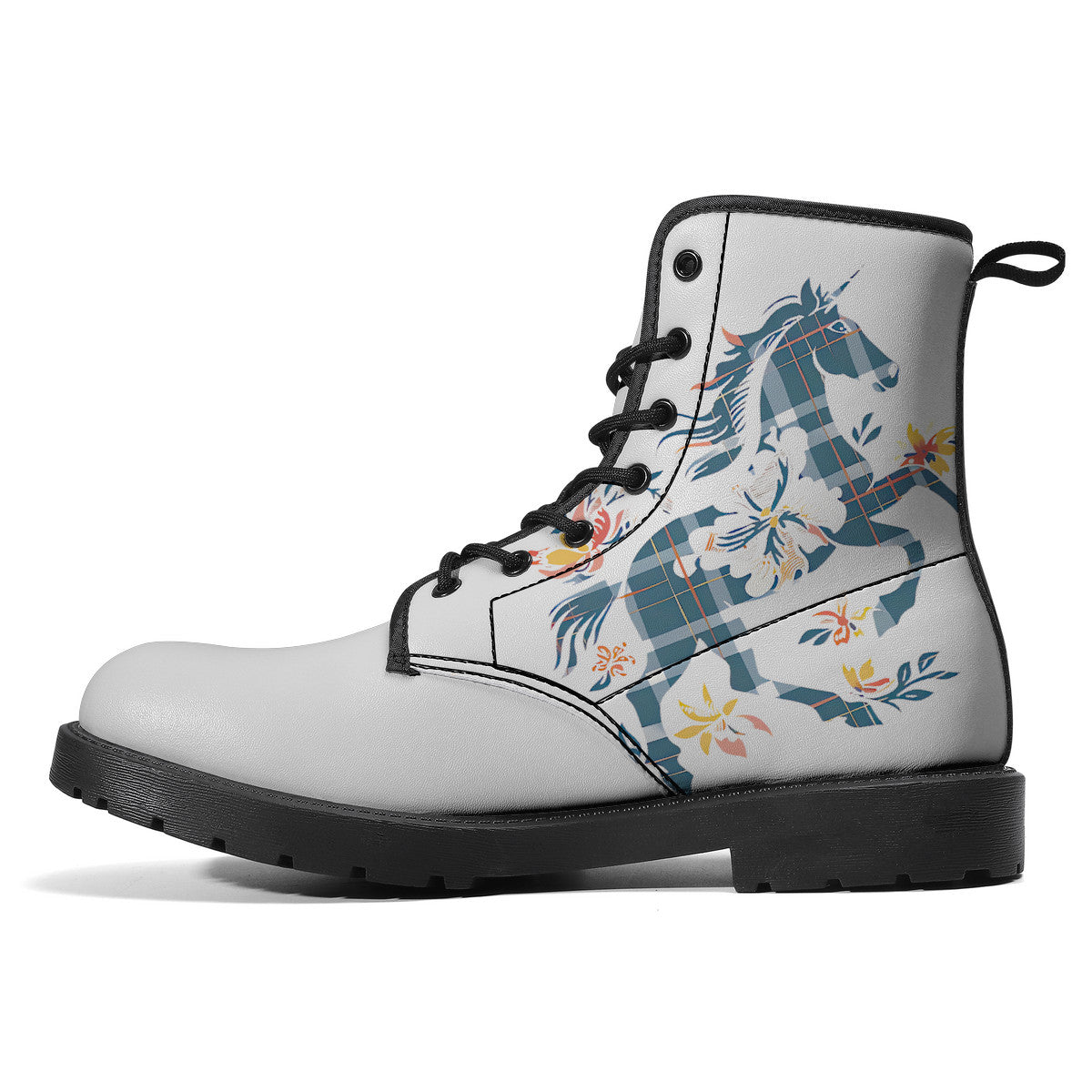 Tartan Check Floral Leather Boots