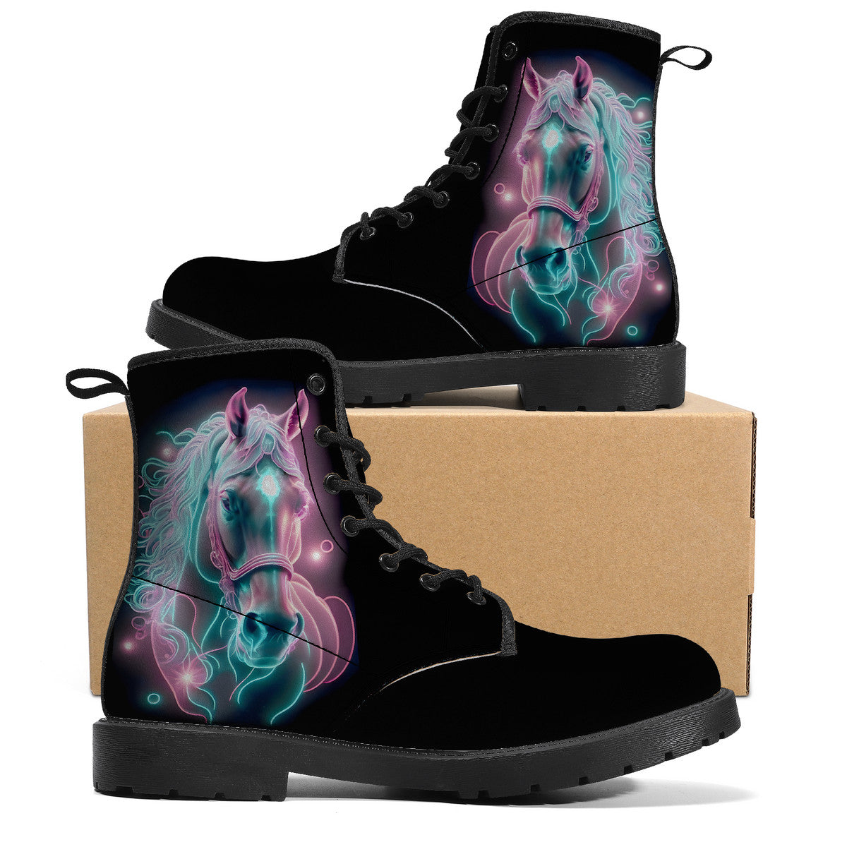 Neon Horse Art Leather Boots