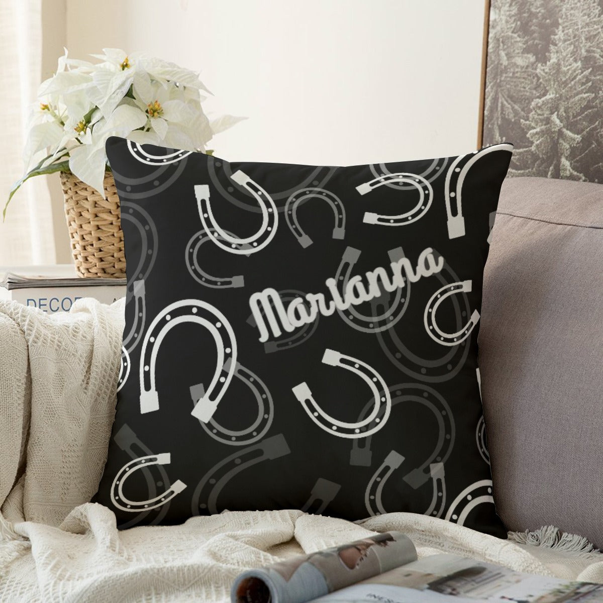 Couch Pillow Case (Personalized) - Horseshoes