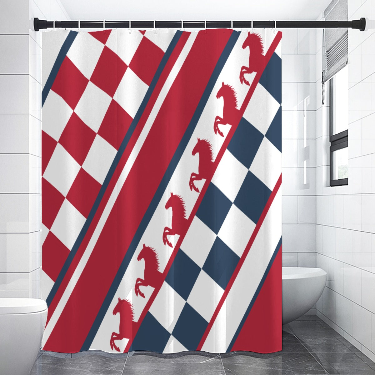 Checker x Horse Shower Curtain