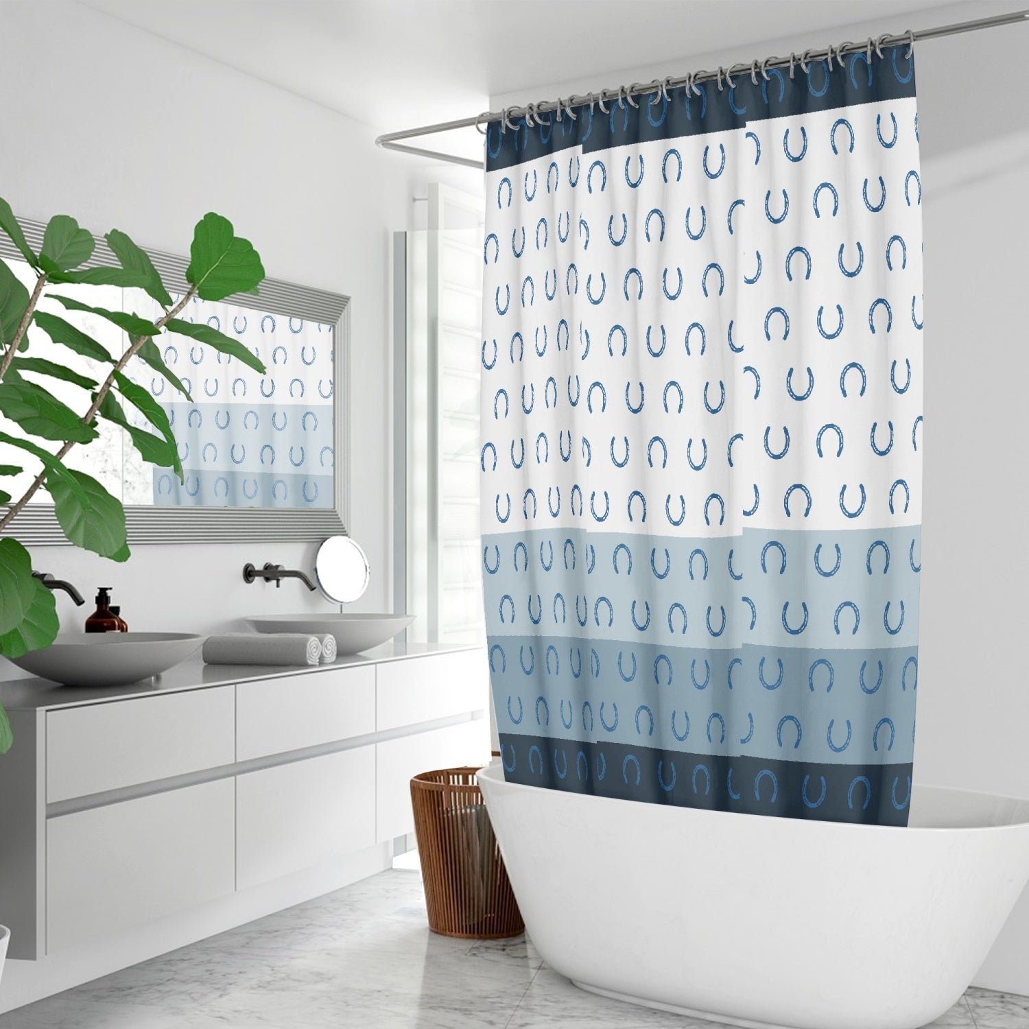 Horse Shoes Quick Dry Shower Curtain (Blue)