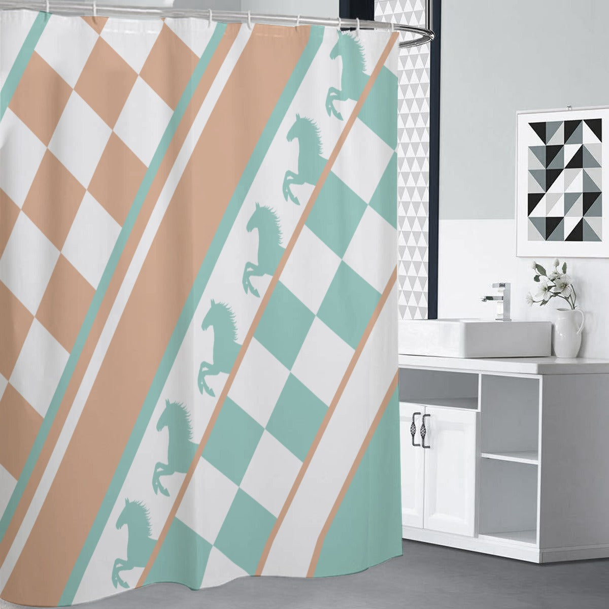 Checker x Horse Shower Curtain