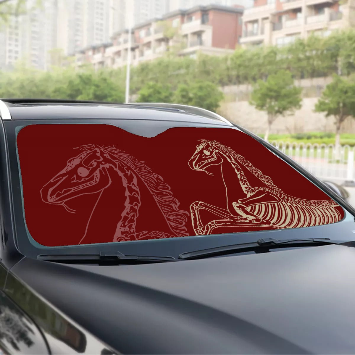 Horse Skeleton - Windshield Sunshade (red)
