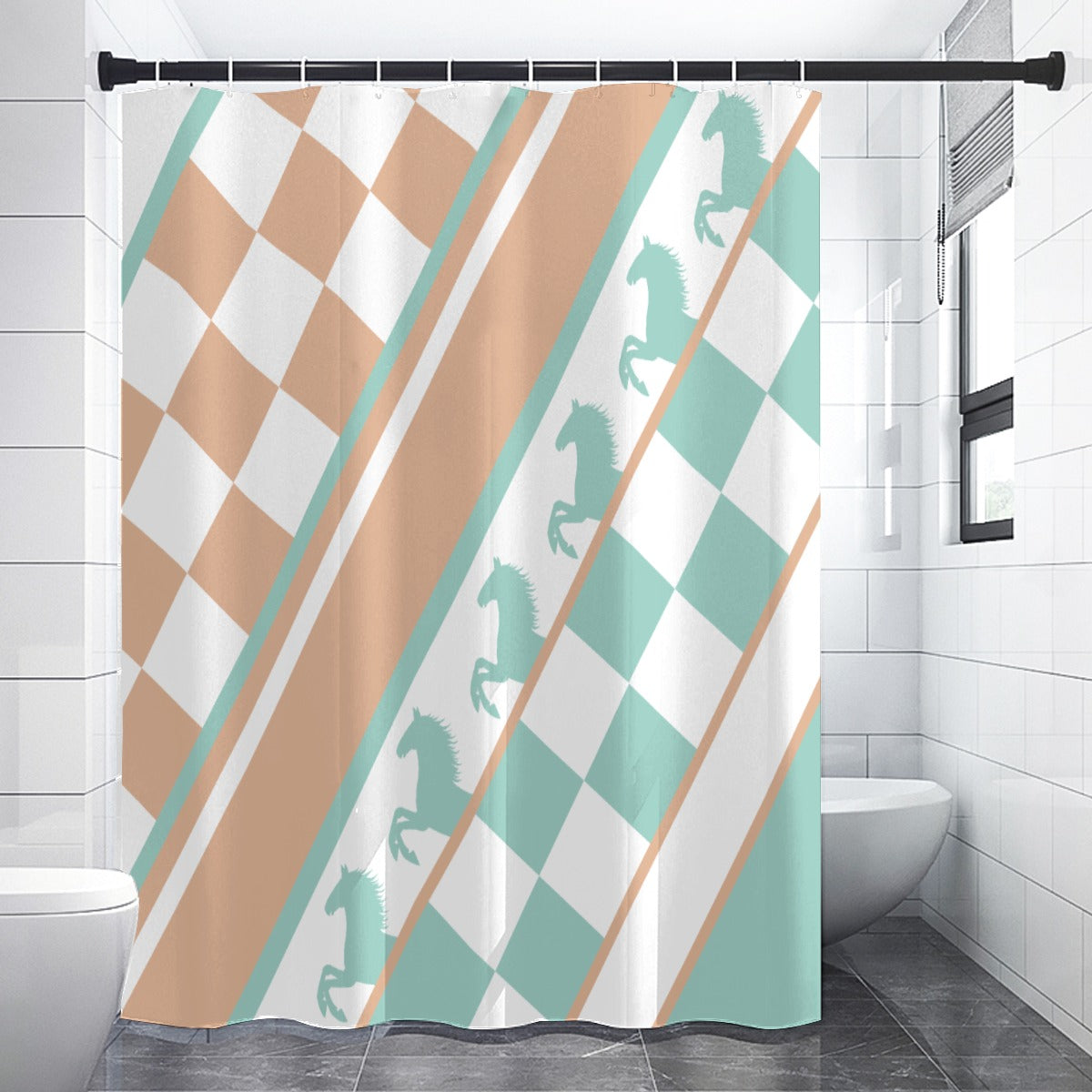 Checker x Horse Shower Curtain