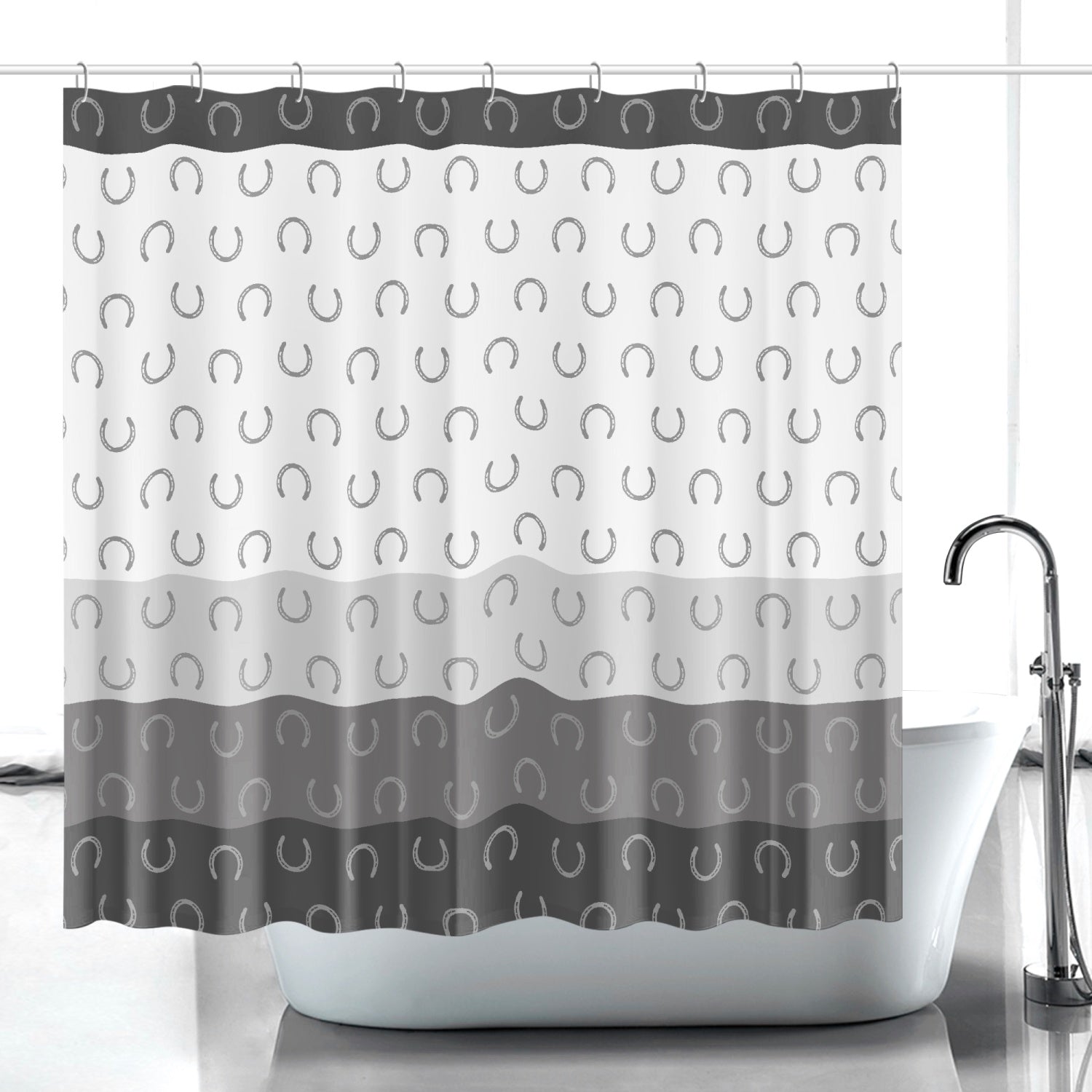 Horse Shoe Quick-drying Shower Curtain (Grey)
