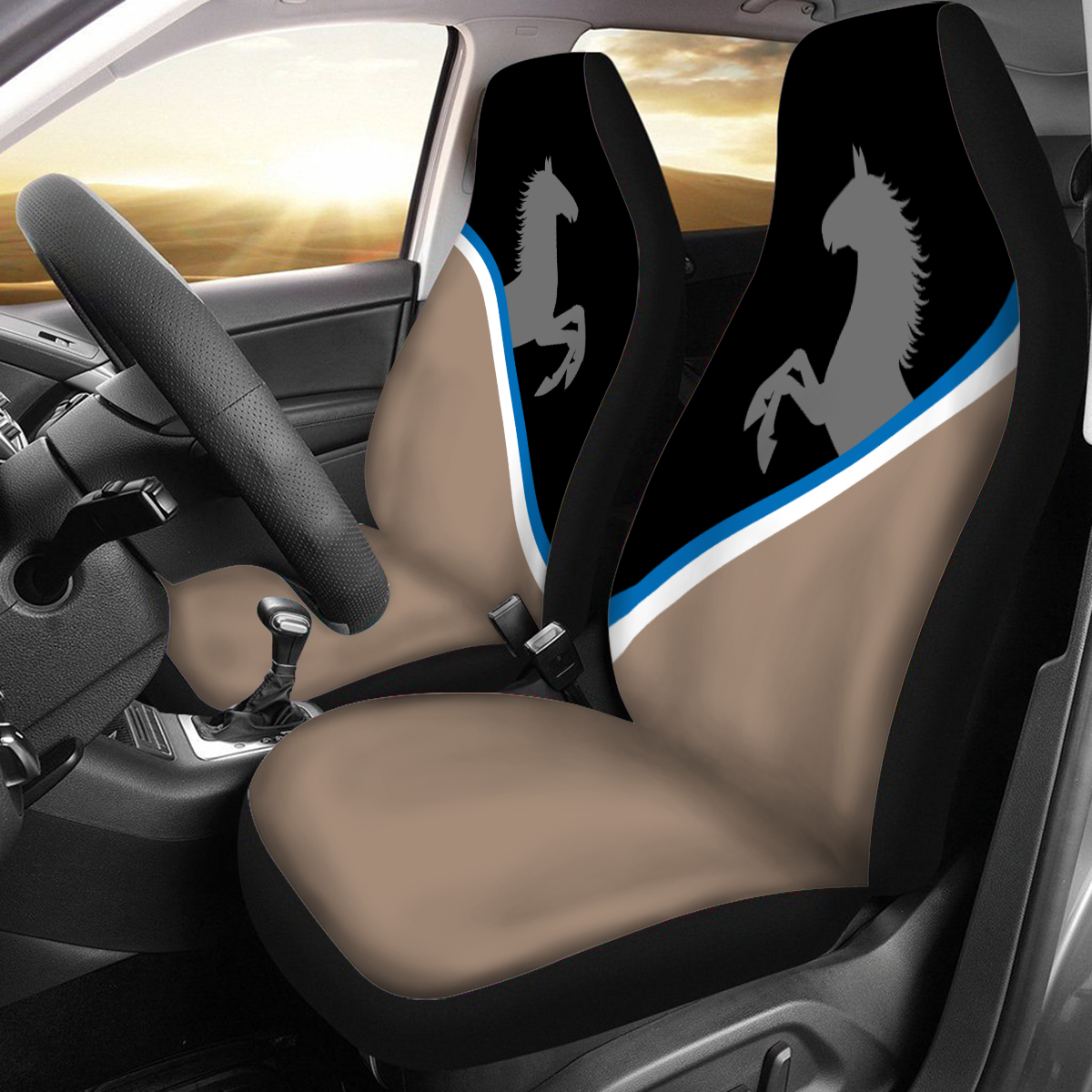 Horse & Ribbon - Universal Car Seat Cover (Black)