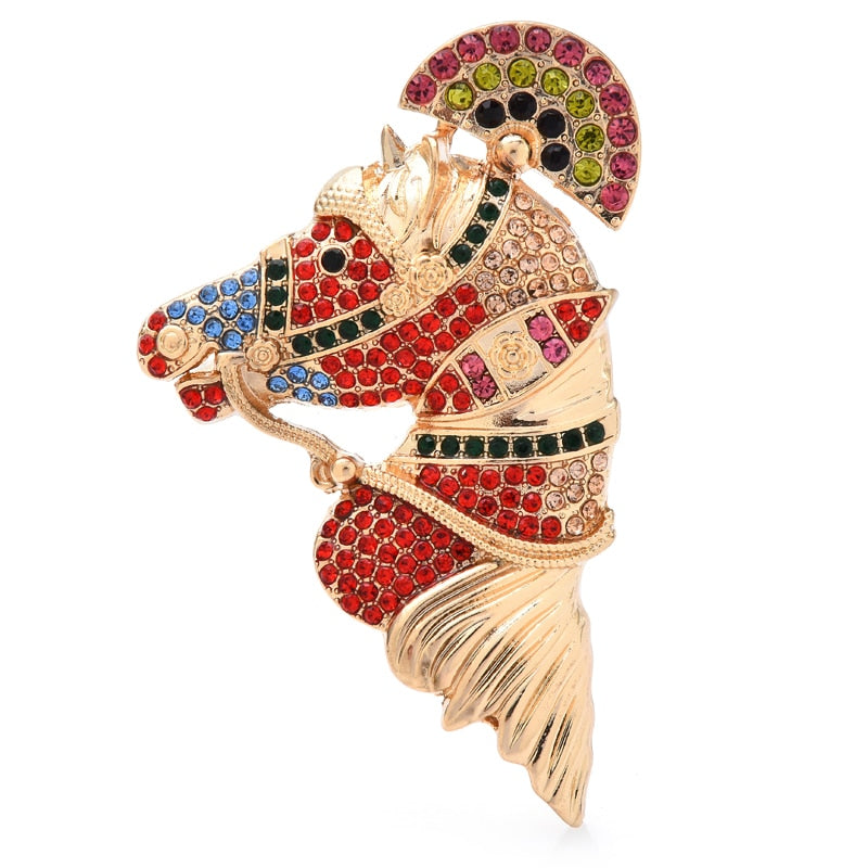 Rhinestone Horse Brooch