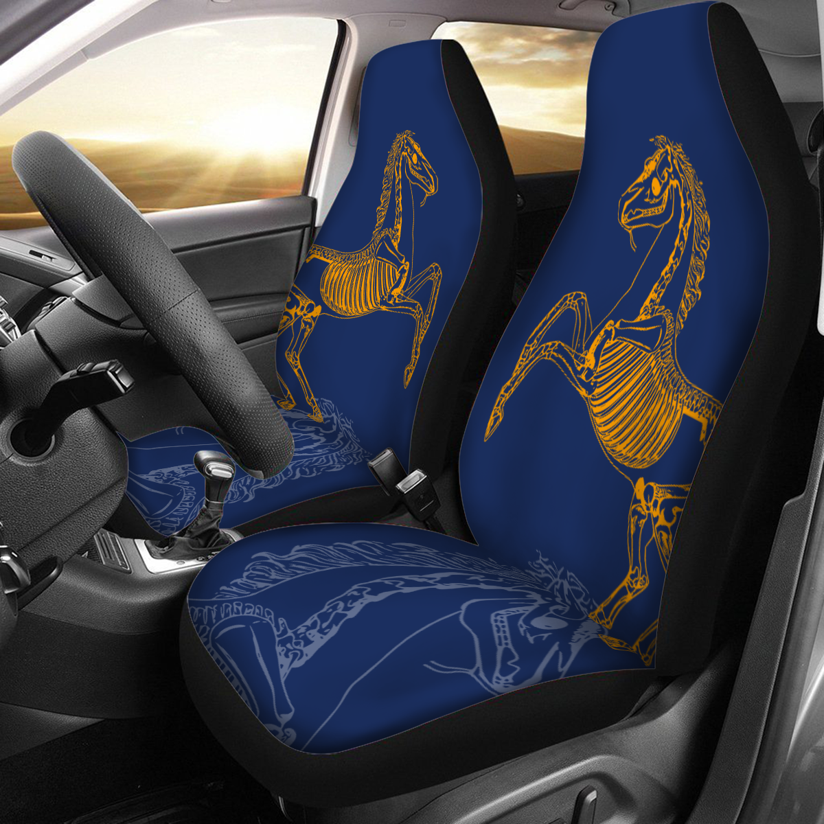 Horse Skeleton - Universal Car Seat Cover - Navy